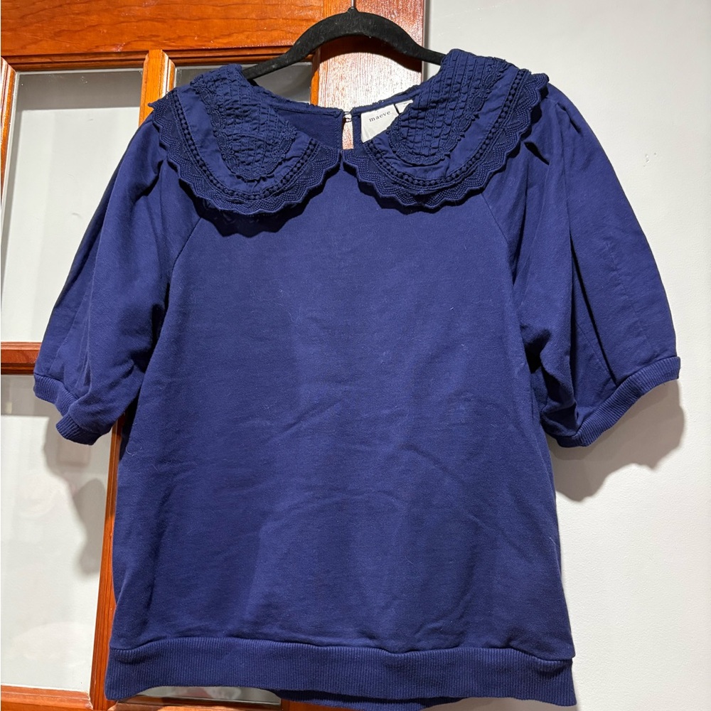 Maeve Navy Lace Peter Pan Collar Sweatshirt